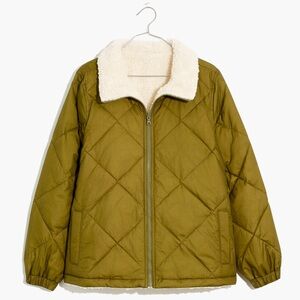 Madewell Reversible Sherpa Puffer Jacket in Colorblock in Vintage Moss Size XXS